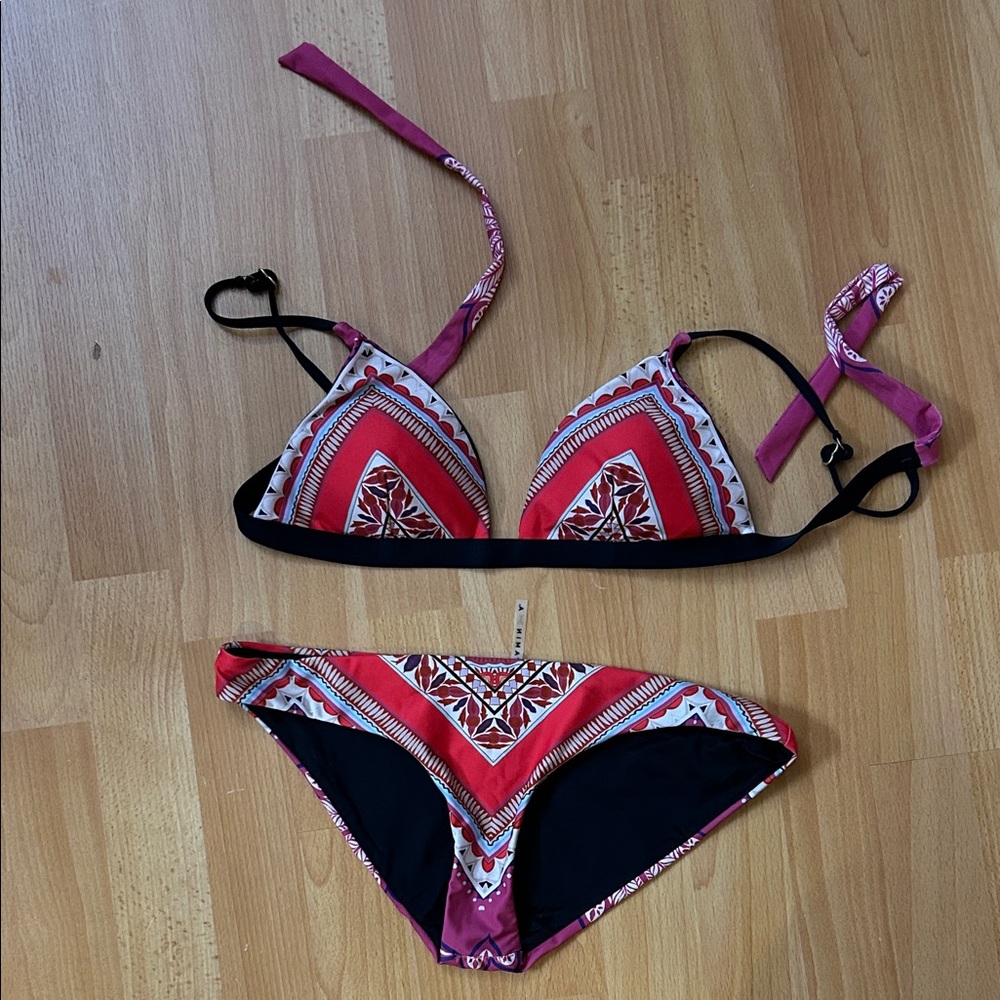 Vitamin A Red and Black Patterned Bikini Size Large